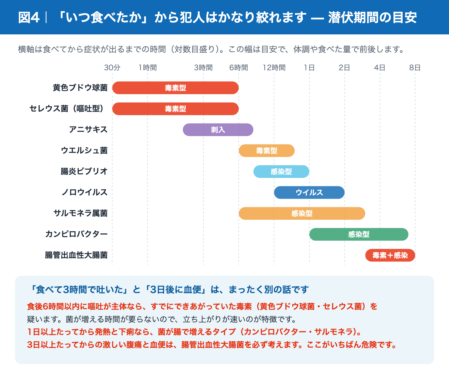 食中毒の原因別 潜伏期間の目安